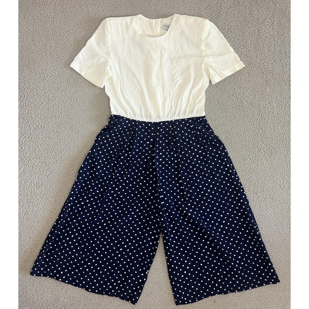 Vintage Clown Core Jumpsuit 9/10‎ Navy Polka Dot Culotte Pockets USA
